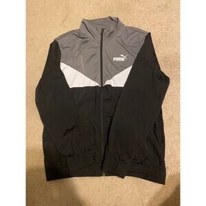 PUMA Men’s Full Zip Track Jacket Large Black Gray White Retro Athletic Top